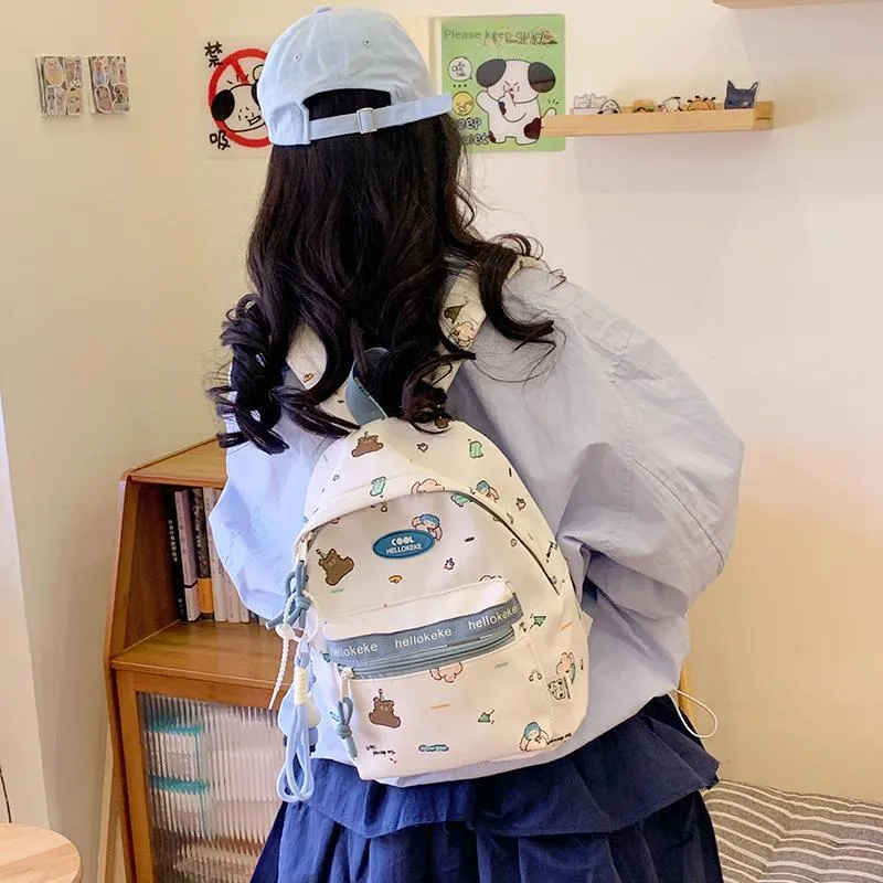 Yalu Nylon Backpack Regular Unisex White & Blue/Ecru/Khaki/Blue/Brown-2