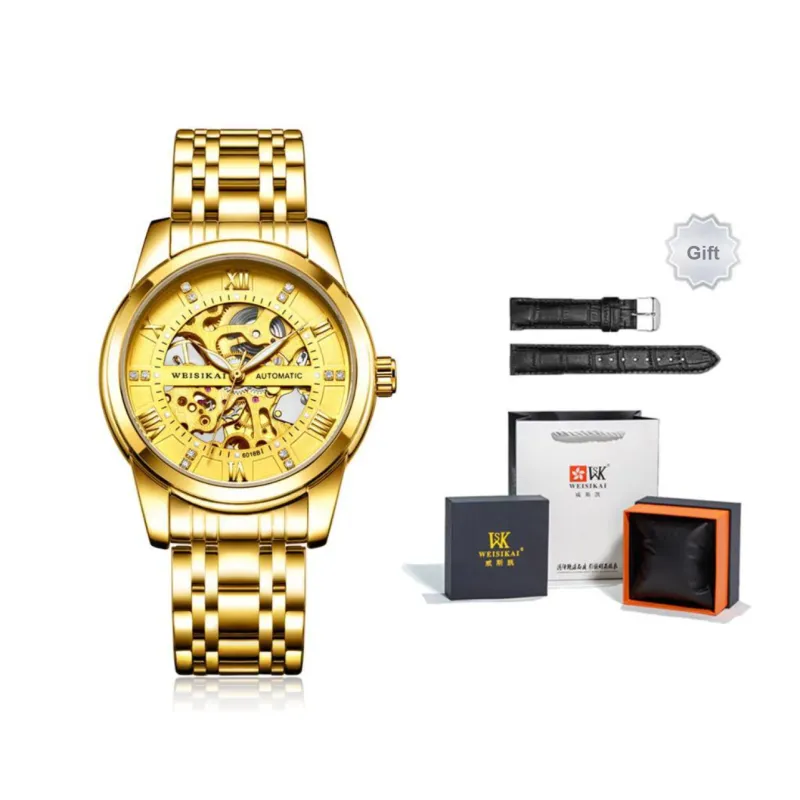 WSK Mechanical Movement Stainless Steel Watchband Men's Watches White Dial-10