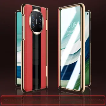 KAREN BURTON Genuine Leather Material Fully Enclosed Clamp Center Shaft Protection Case & Film Combo Phone Case Mate X5