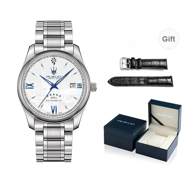 MUKUO Shepherd Collection Automatic Mechanical Movement Stainless Steel Watchband Watch Men's Watches White Dial-7