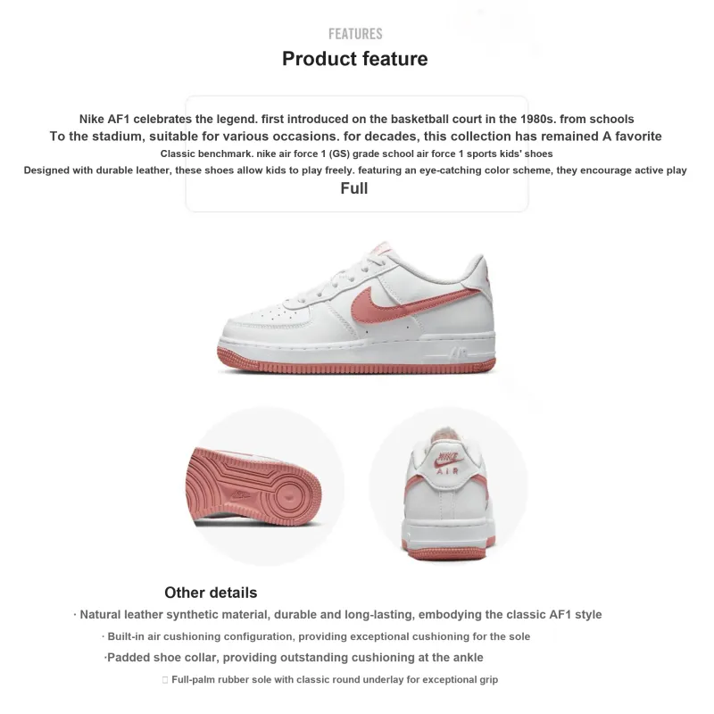 Nike Air Force 1 Low Summit White Red Stardust GS-1