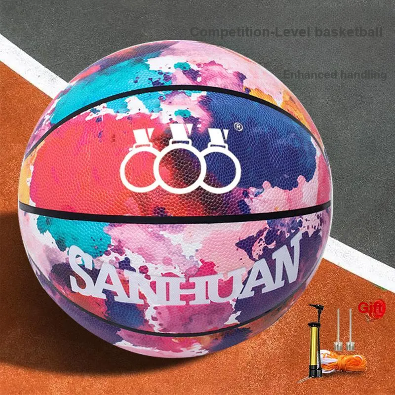 THREEHUAN PU Basketball Colorful Ink Red Size 7/5 Size Competition Training Unisex-1