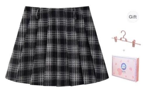 Tokyo Season Casual Short Skirts Spring And Fall Women's Gift Box Set Black Gray Plaid Skirt