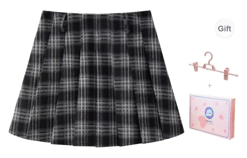 Tokyo Season Casual Short Skirts Spring And Fall Women's Gift Box Set Black Gray Plaid Skirt-0