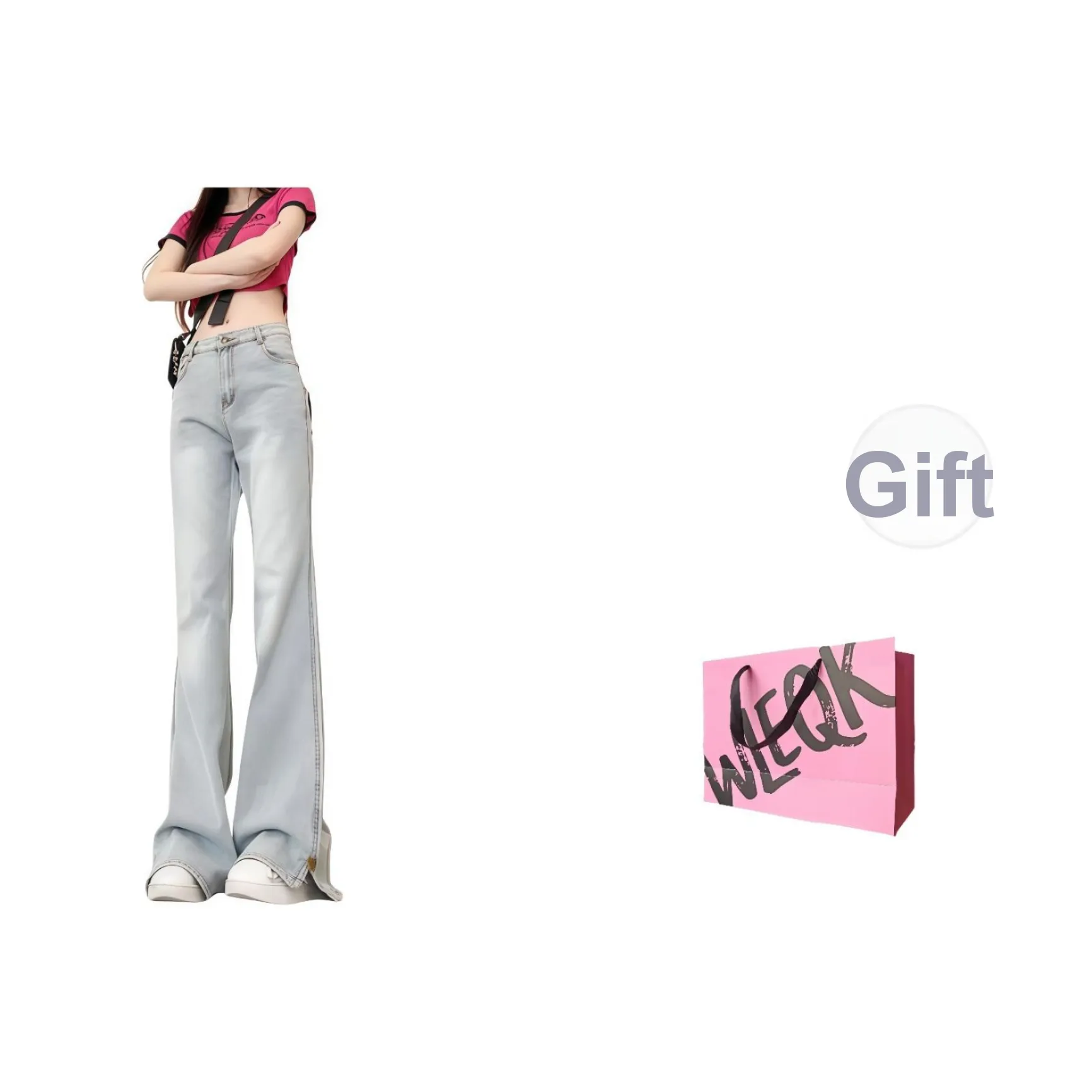 WLEQK Светло-синие женские джинсы