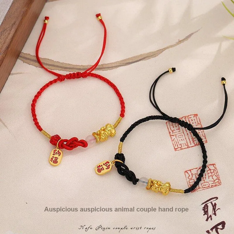 MAGICPOLE Alloy, Fabric, Agate Rope Bracelets Unisex Black/Red-7