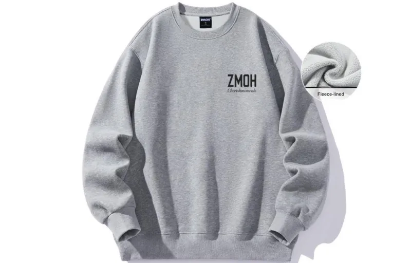 ZMOH Fleece Lined Crew Neck Sweatshirt Unisex Couple's-14
