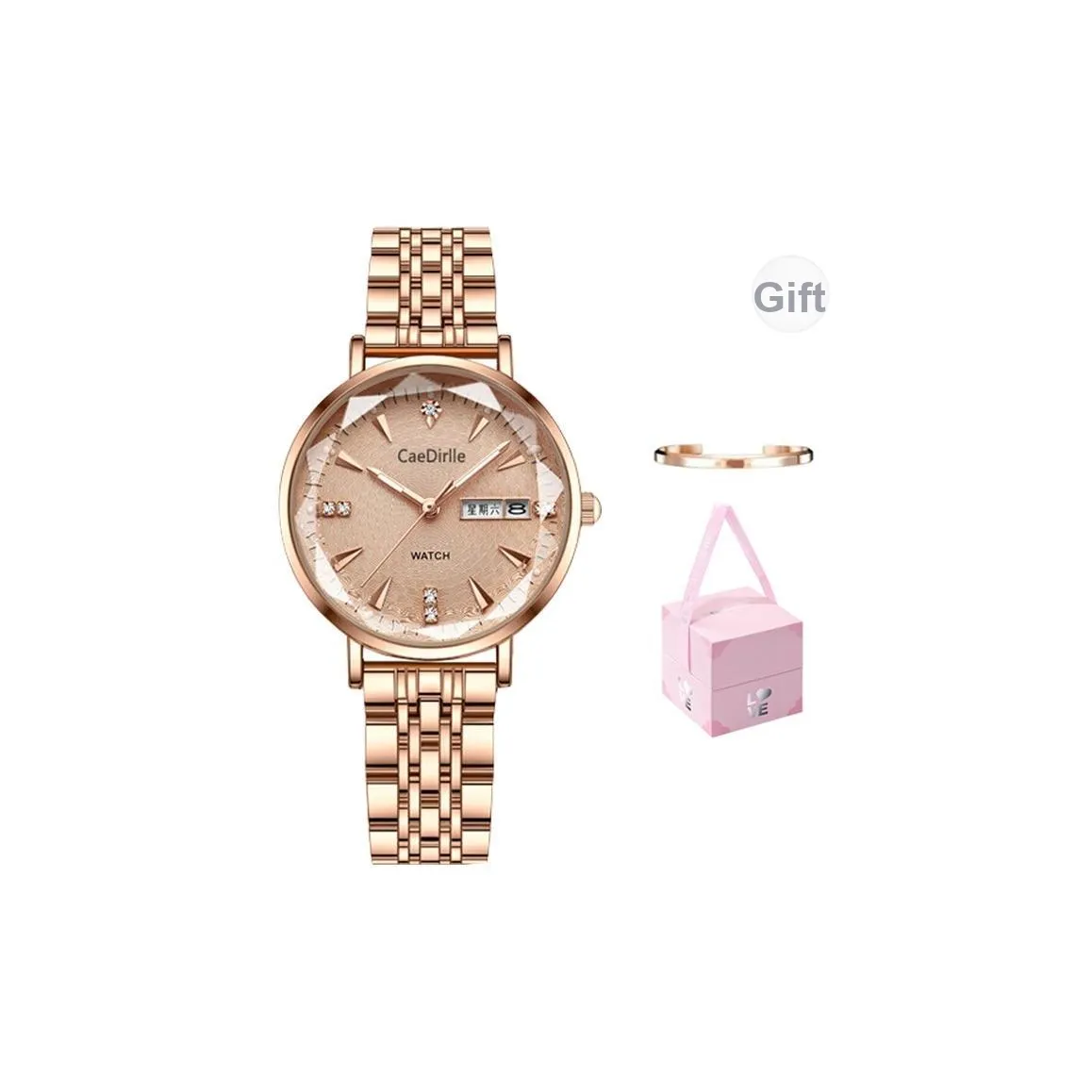 CAEDIRLLE Кварцевый механизм ремешок из нержавеющей стали женские часы золотой циферблат