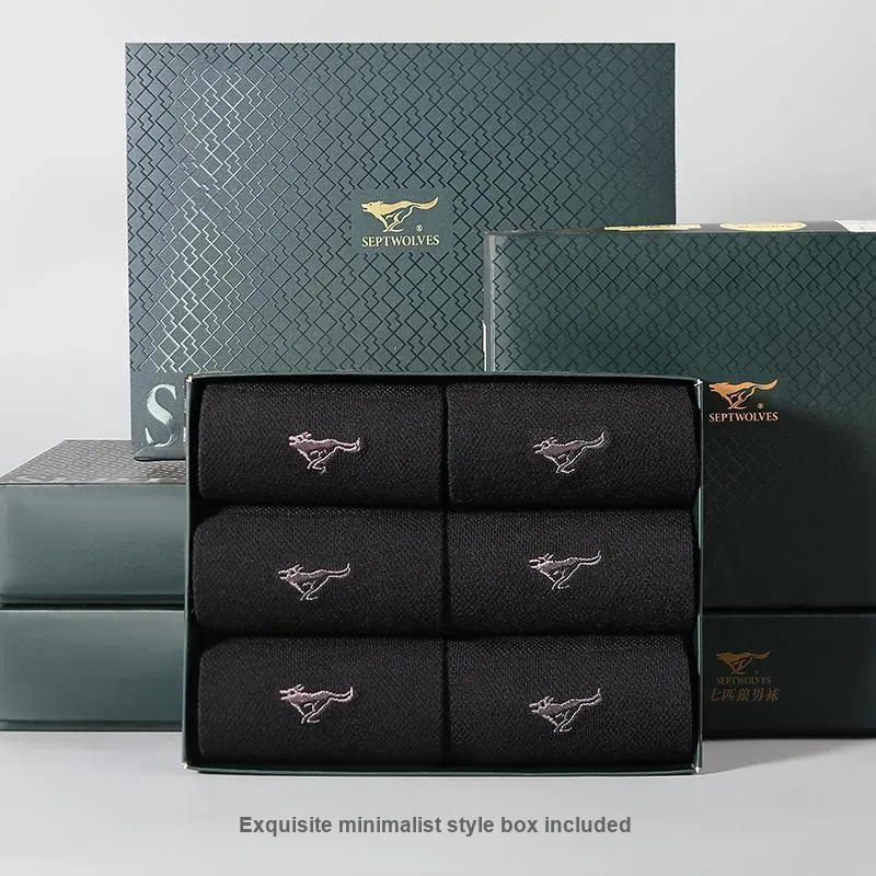 SEPTWOLVES Mid Calf Socks Men's 6 Pairs Gift Box Sets+Shopping Bag-14