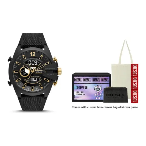 DIESEL Наручные часы Electronic Механизм Кожаный ремешок Черный циферблат Унисекс