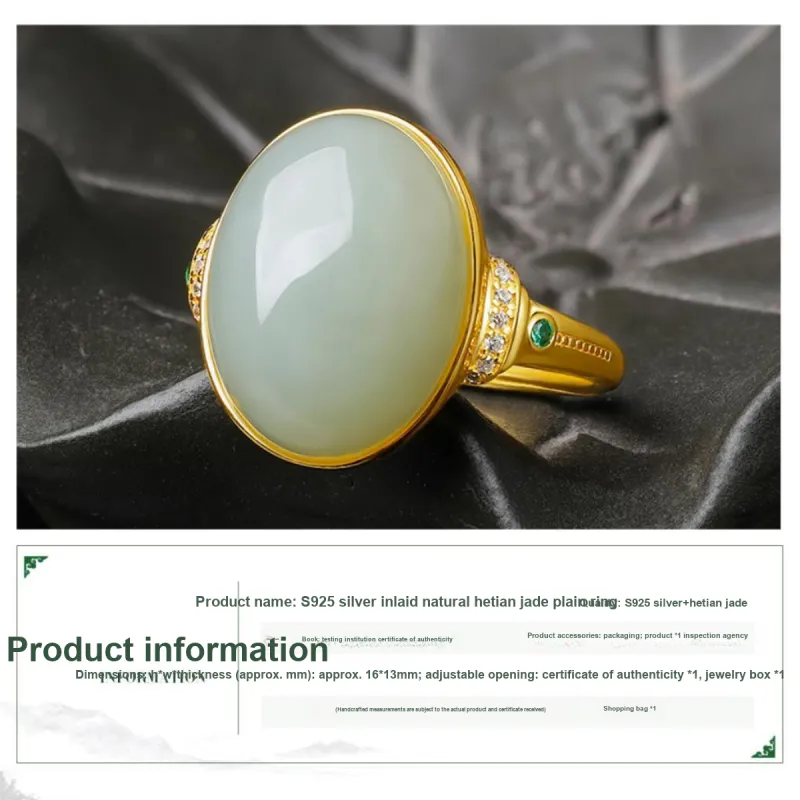 Oriental Jade Hetian Jade Rings Pale Greenish White Jade Women's-2