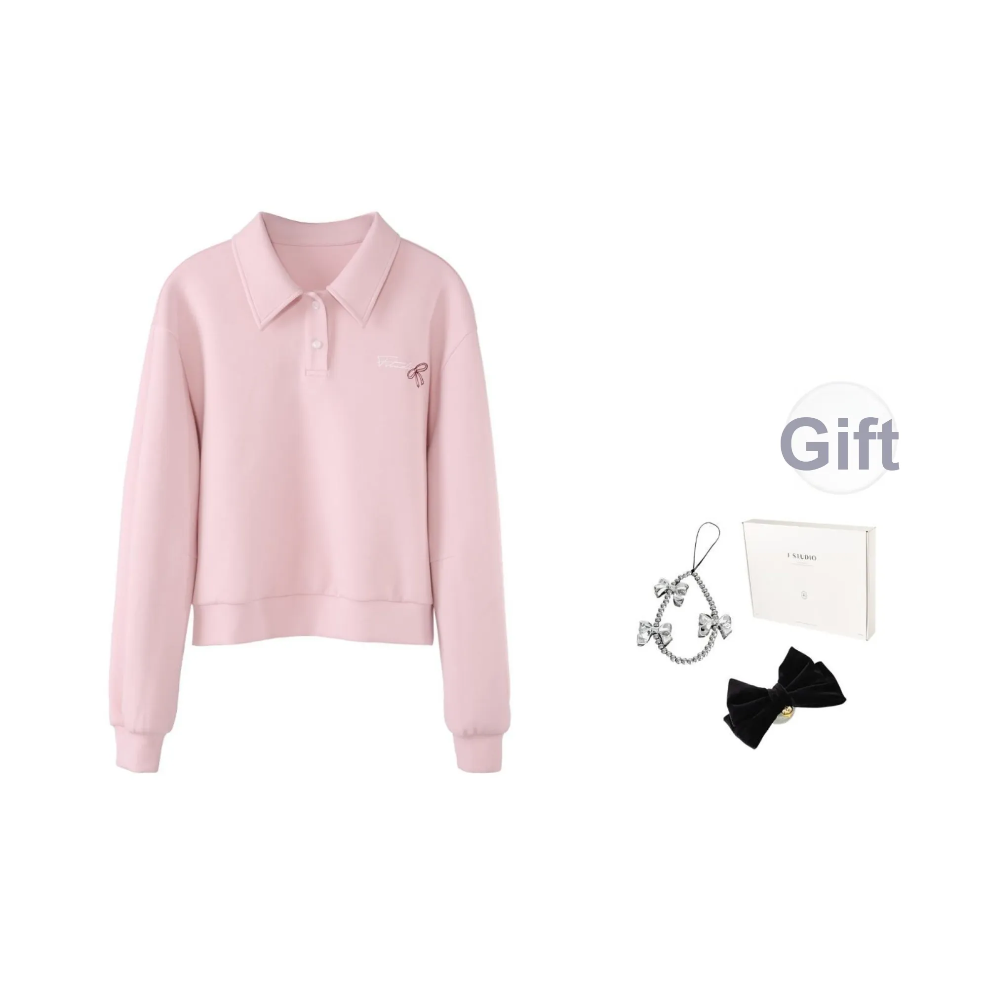 Fstudio Early Spring Korean Style Petite Молодый Воротник Поло Толстовка Женская Pink