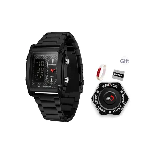 Sanda Электронный + Кварцевый механизм Стальной ремешок Часы Мужские Черный циферблат