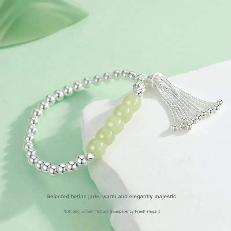 WEITIANXUAN Hetian Jade Bracelets Pale Greenish White Jade Women's-3