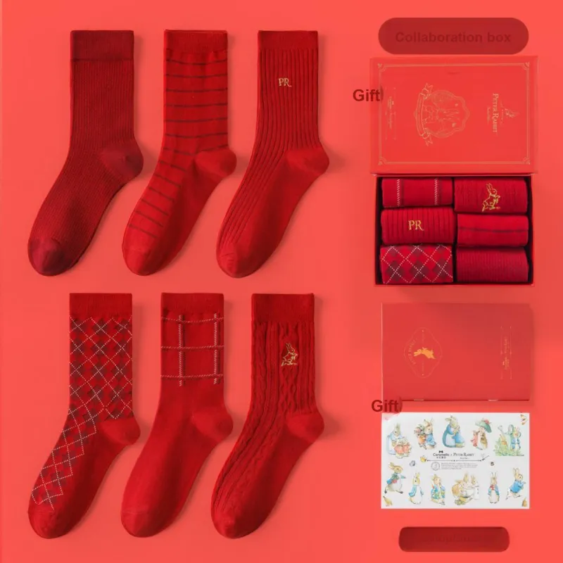 Caramella x Peter Rabbit Mid Calf Socks Unisex 6 Pack Red-2