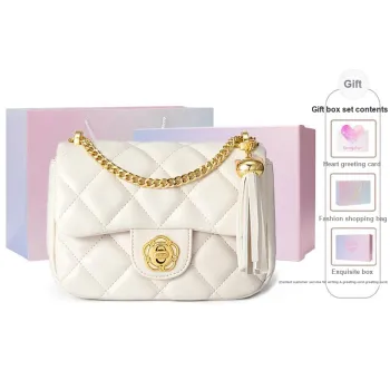 JUST STAR Soft Leather Small Square Bag Chain Shoulder Bag Women's Milk Tea White