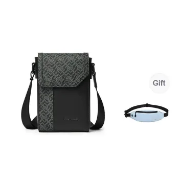 PIERRE CARDIN Top Grain Cow Leather Shoulder Bag, Crossbody Bag Men's Black & Gray