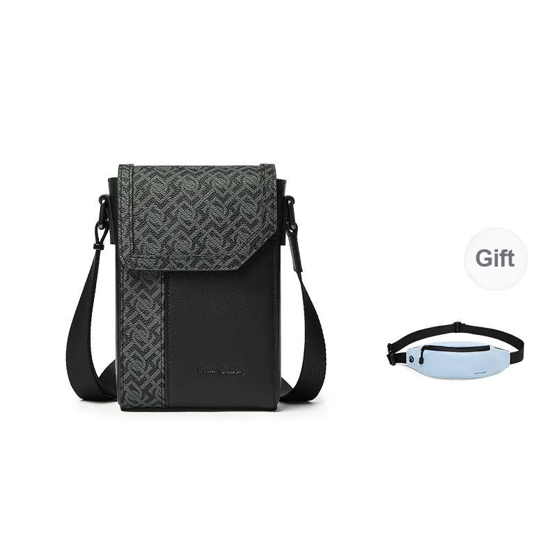 PIERRE CARDIN Top Grain Cow Leather Shoulder Bag, Crossbody Bag Men's Black & Gray-0