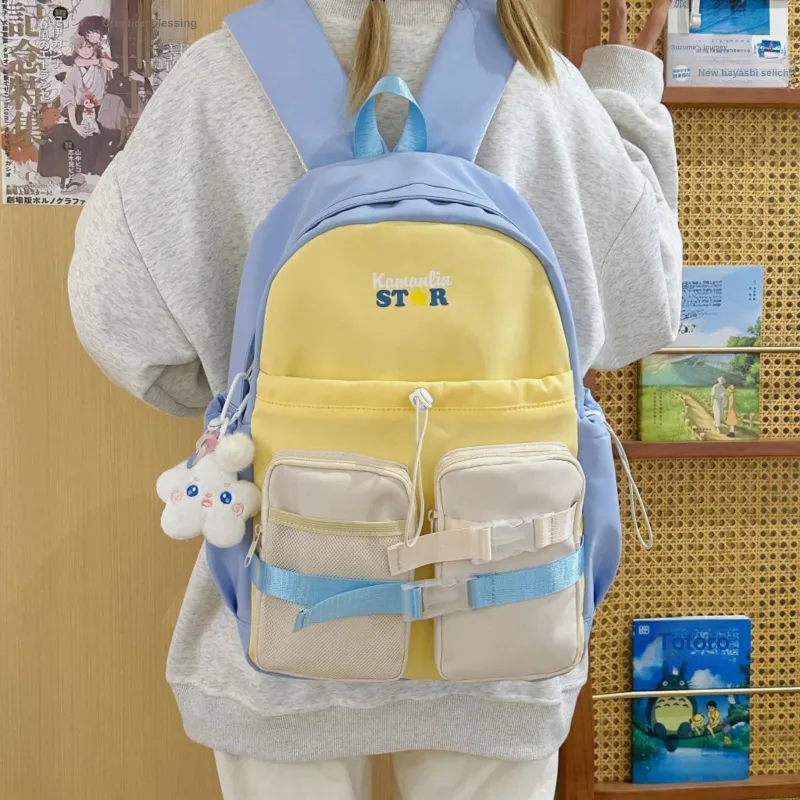 AIBAG Nylon Backpack Women's White/Black/Blue/Pink-16
