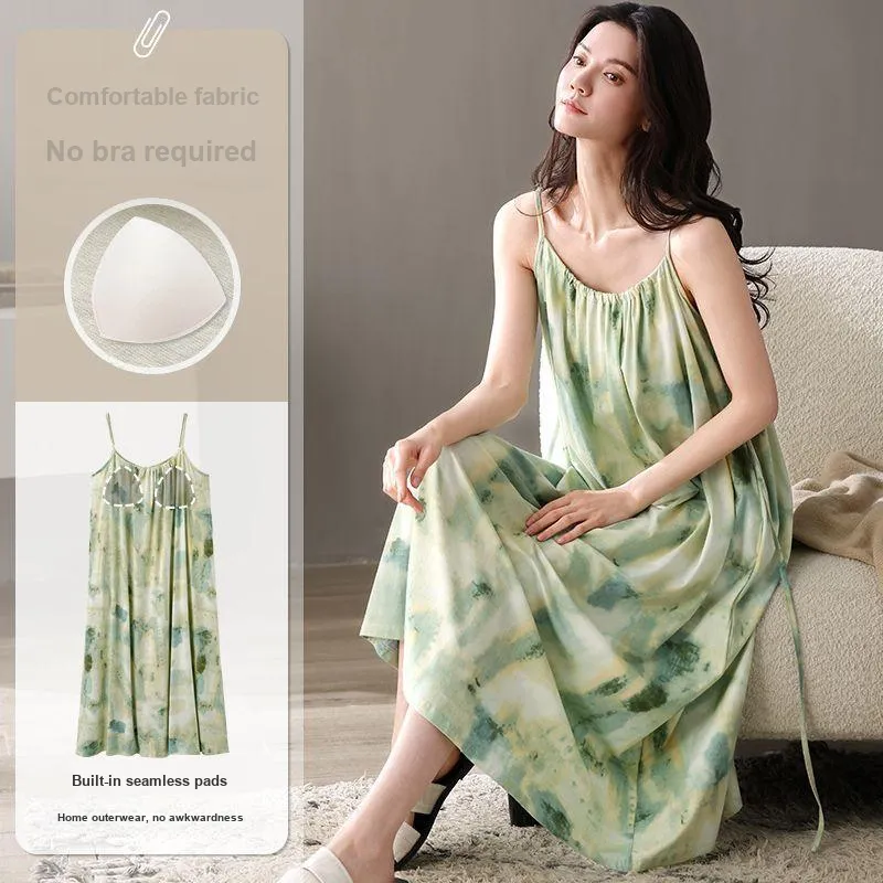 XISHE Nightgown Women's Vintage Green-1