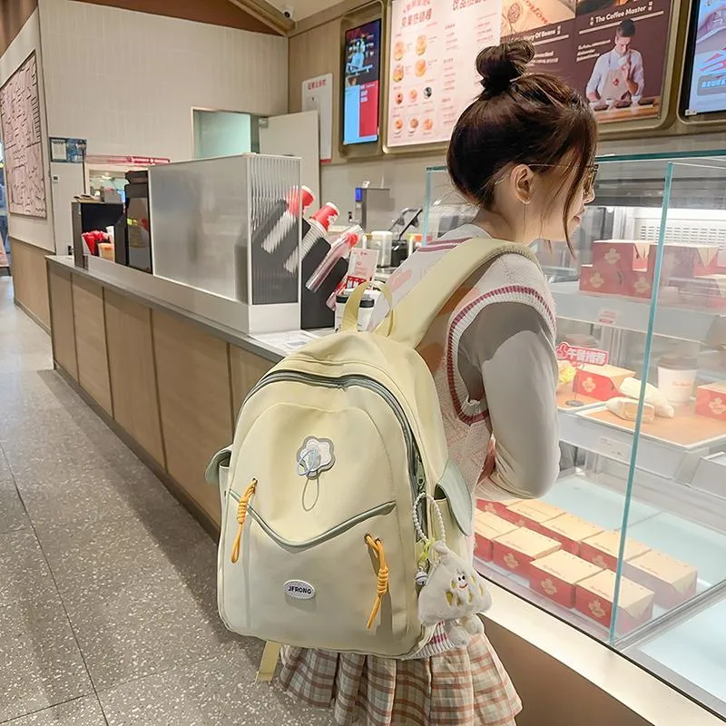 URBAN FOREST Nylon Backpack Unisex White/Black/Light Yellow/Sky Blue/Pink-13