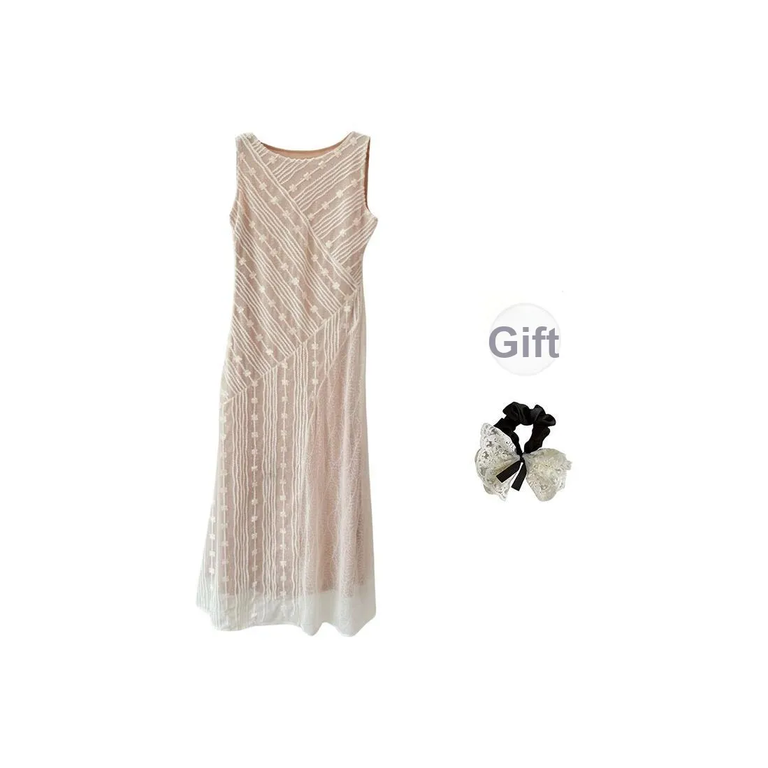 PAVEA Sleeveless Dresses Women's Beige+Hair Tie Comes With