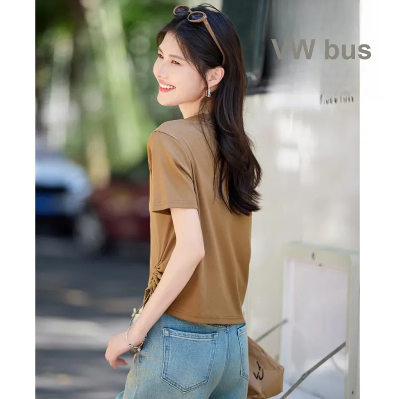 Still quiet T Shirts Women's Light Coffee-5