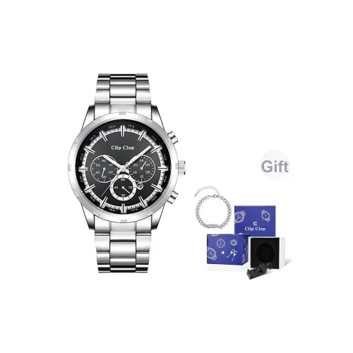 Clip Clop Кварцевый механизм ремешок из нержавеющей стали черный циферблат мужские часы