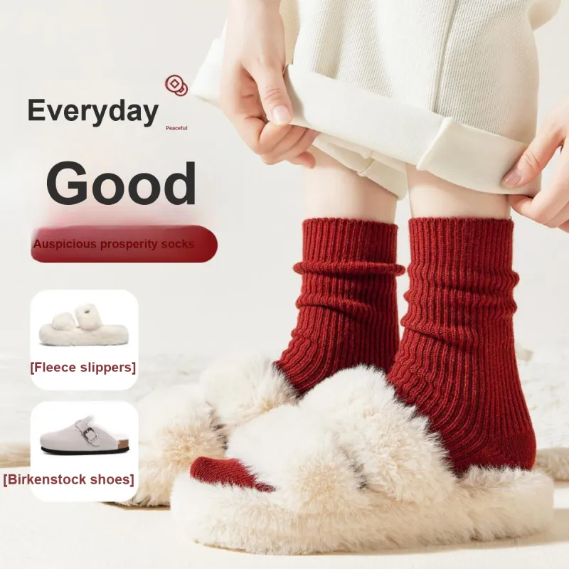 MIIOW Mid Calf Socks Women's 3 Pack Red-6