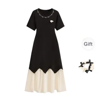 CPAURA Short Sleeved Dress Women's Black+Bowknot Hair Tie Comes With