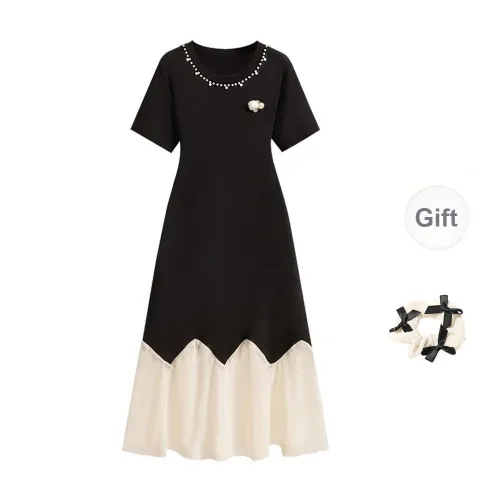 CPAURA Short Sleeved Leather Women's Black+Bowknot Hair Tie Comes With