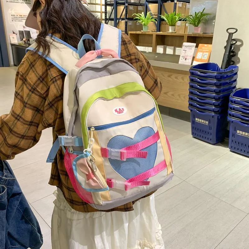 Travel Nylon Backpack Unisex Pink/Beige Yellow-1