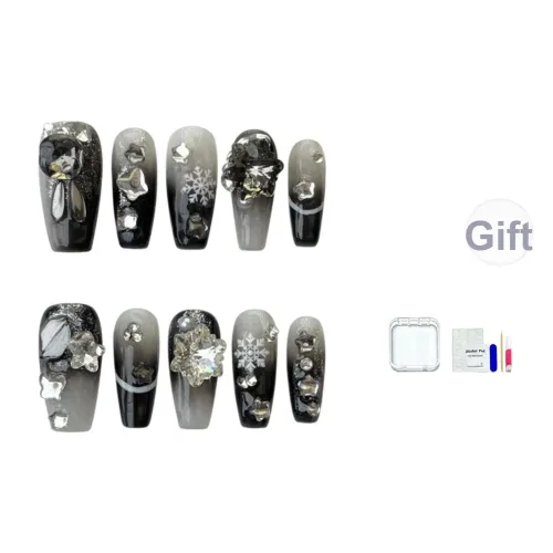 JINGCHANXUE Pile OF Бриллианты Снежинка False Nail MID Длина (размер в длину) Черный градиент Мелкие блестки