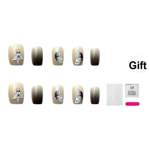 JIABITU Ногтевой патч Серия Gray Бабочка False Nail Короткий LADDER Смешанный цвет Градиентный Матовый 14mm
