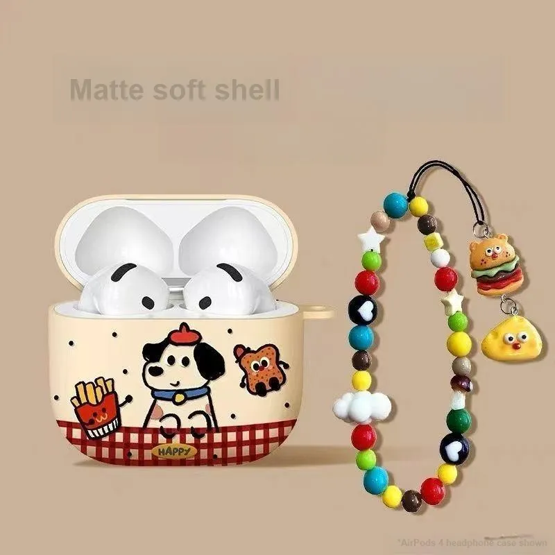 Beams Compatibility Airpods4/3/Pro/Pro2 Silicone Cute Cartoon French Fries With Fried Chicken Puppy Headphone Cases-3
