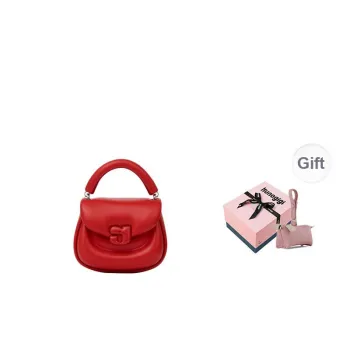 KUNOGIGI Cow Leather With Synthetic Leather Handbag Small Size Women's Cherry Red