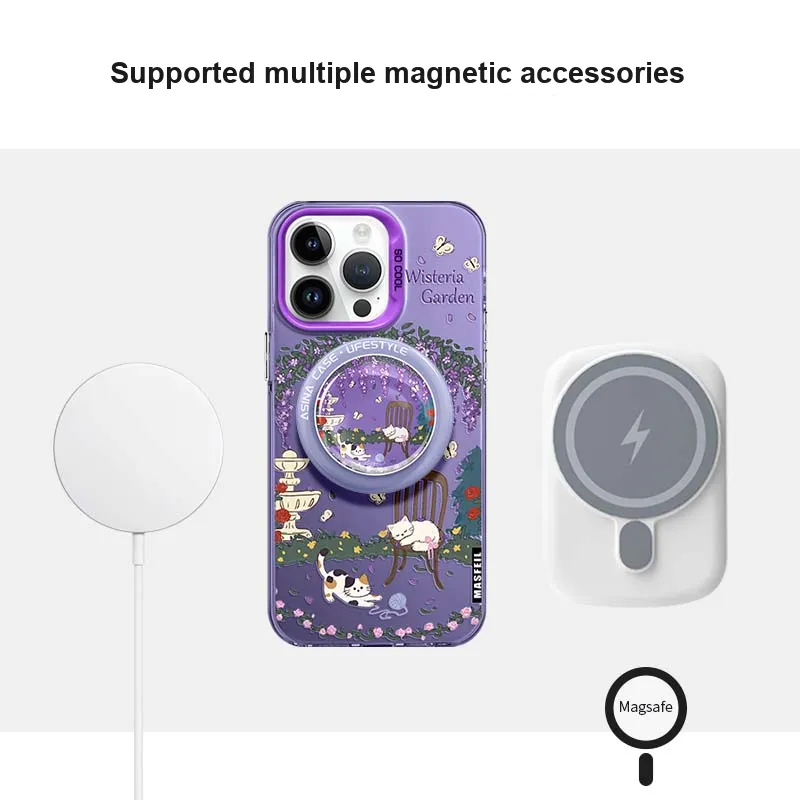 Marsfield Acrylic Material Soft Edge Magnetic Wisteria Garden Phone Cases Compatibility Apple 16/15/14/13 Pro/Pro Max-2
