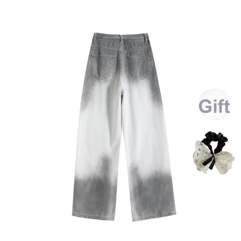 PAVEA Jeans Women's Tie Dye Gray+Hair Tie Comes With-1