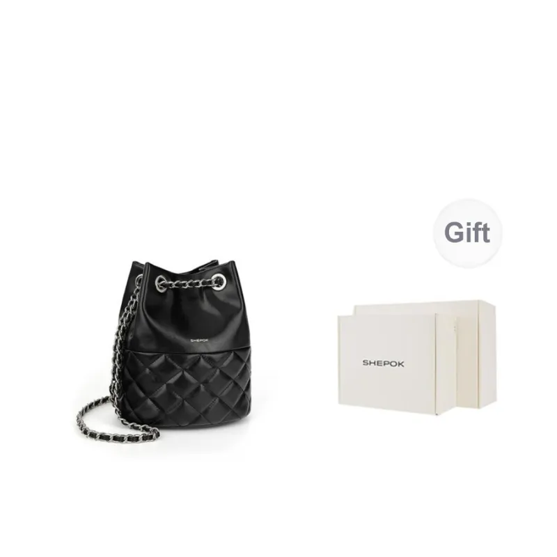 SHEPOK Cow Leather Shoulder Bag Women's Ecru/Silver/Black-9