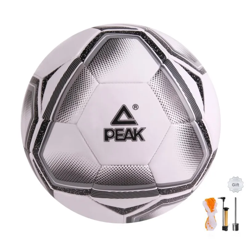 PEAK Size 5 Soccer PVC Machine Stitched Soccer Ball Unisex White Black-0