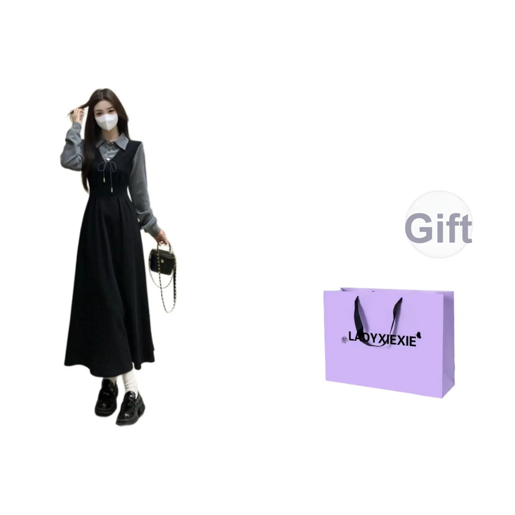 LADYXIEXIE Длинное платье с длинными рукавами женское