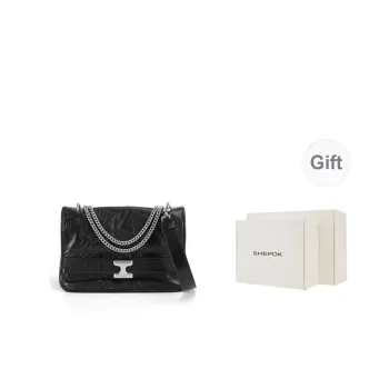 SHEPOK Top Grain Cow Leather Messenger Bag Hobo Bag Shoulder Bag Women's Black/White