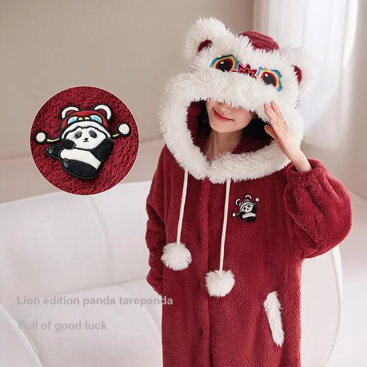 JINGYUN Pajama Robe Women's Burgundy-3