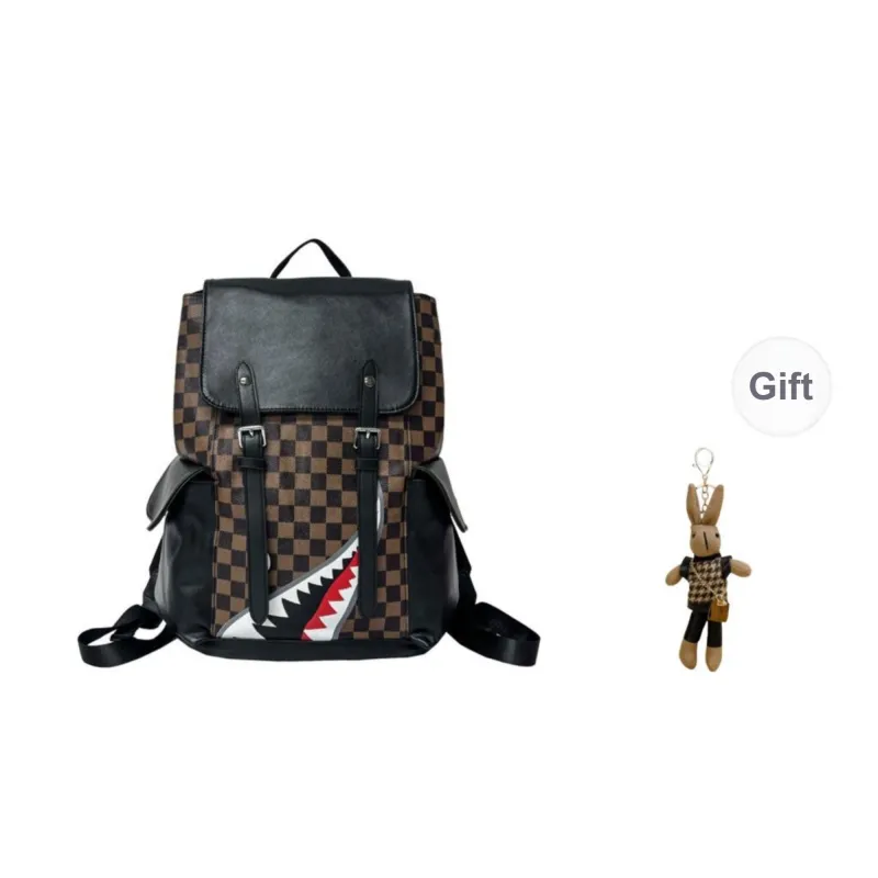 Yalu PU Backpack Unisex Black And Gray Plaid/Brown Plaid-3