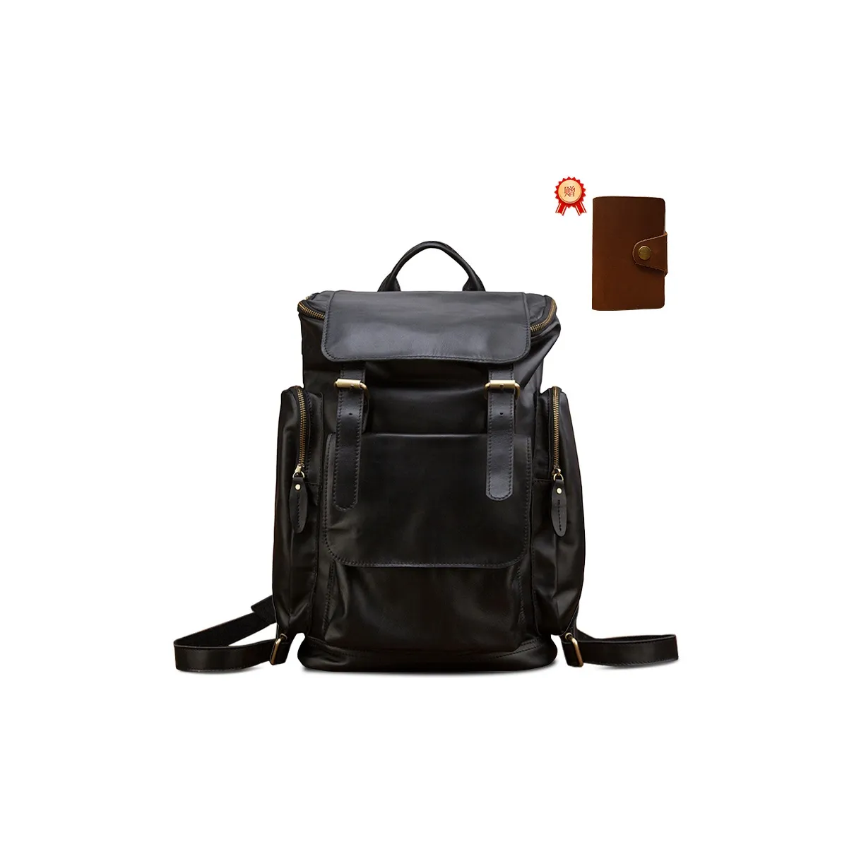 Simple&nature Cow Leather Travel Backpack Regular Men's Black