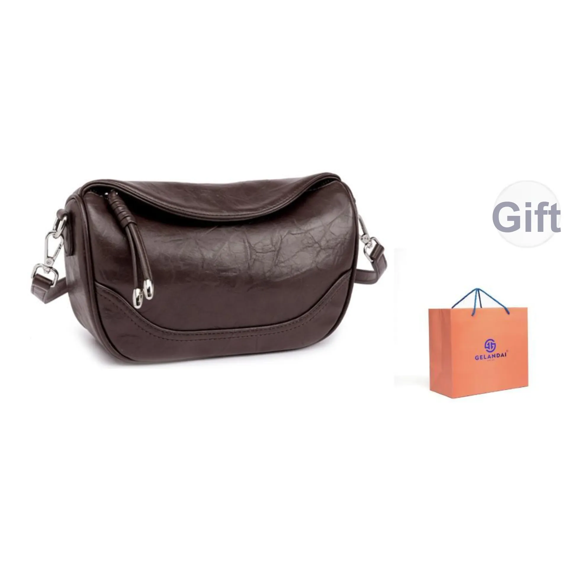 GELANDAI Сумка через плечо из коровьей кожи Женская Черная Шоколадная