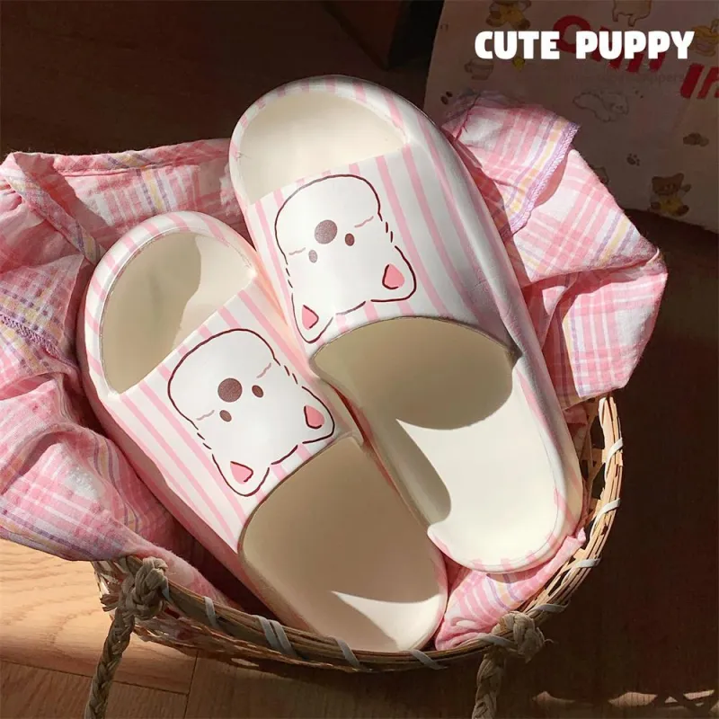 Thin Strips Sandal Slippers Unisex, White/Pink-2
