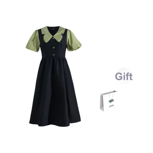 CPAURA Короткое платье с короткими рукавами женское черное и зеленое