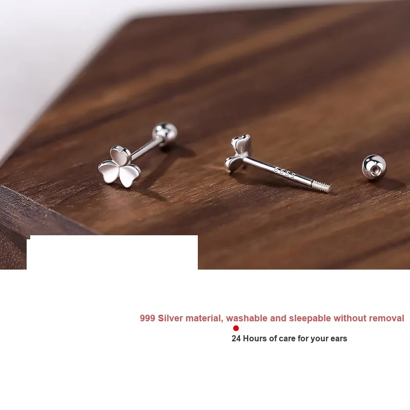 Rhymes S999 Fine Silver Stud Earrings Women's-4