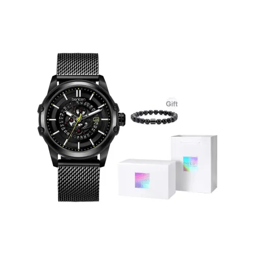 BENKEN Future Series Mechanic Кварцевый механизм Силиконовый ремешок Часы Мужские Черный циферблат